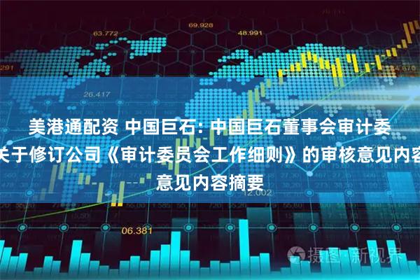 美港通配资 中国巨石: 中国巨石董事会审计委员会关于修订公司《审计委员会工作细则》的审核意见内容摘要